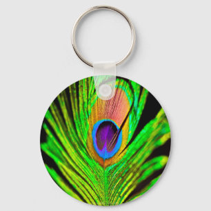 Neon Colours Peacock Feather Keychain