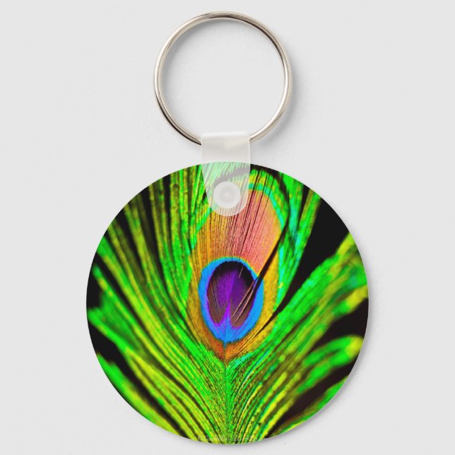 Neon Colours Peacock Feather Keychain (Front)