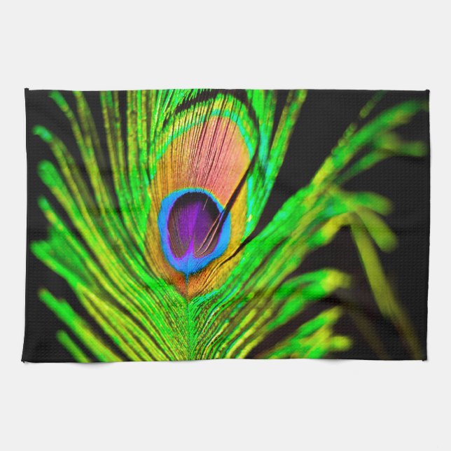 Neon Colours Peacock Feather Kitchen Towel (Horizontal)