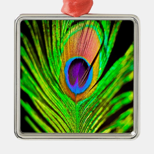 Neon Colours Peacock Feather Metal Ornament (Front)