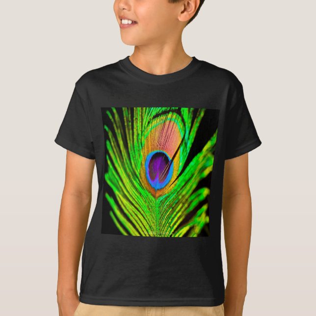 Neon Colours Peacock Feather T-Shirt (Front)