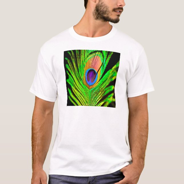 Neon Colours Peacock Feather T-Shirt (Front)