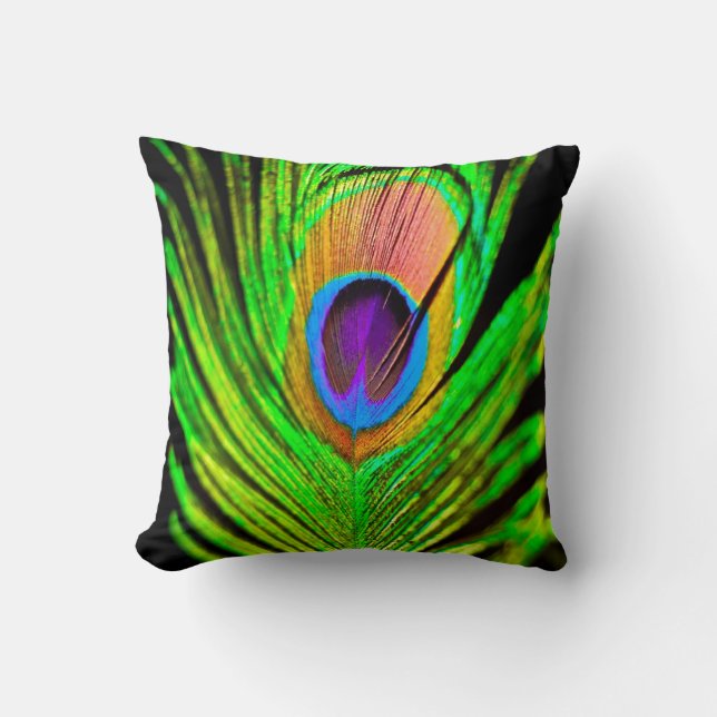 Neon Colours Peacock Feather Throw Pillow (Front)