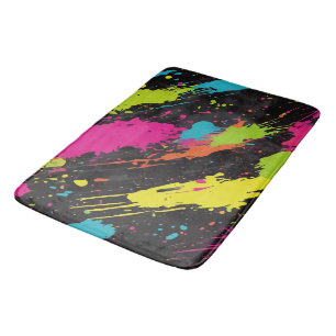 Neon Colours Retro Paint Splatter Bath Mat