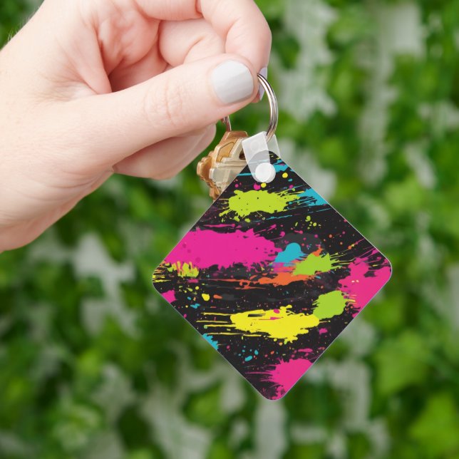 Neon Colours Retro Paint Splatter Keychain (Hand)