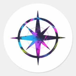 Neon Compass Art Classic Round Sticker
