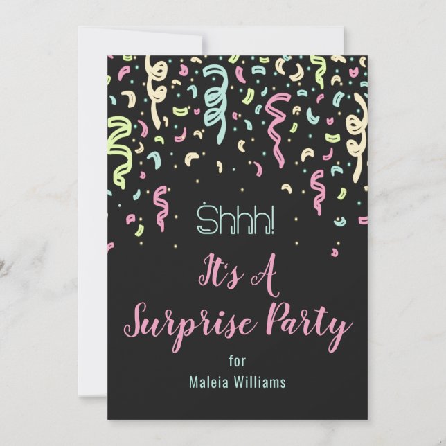 Neon Confetti Surprise Birthday Party Invitation (Front)