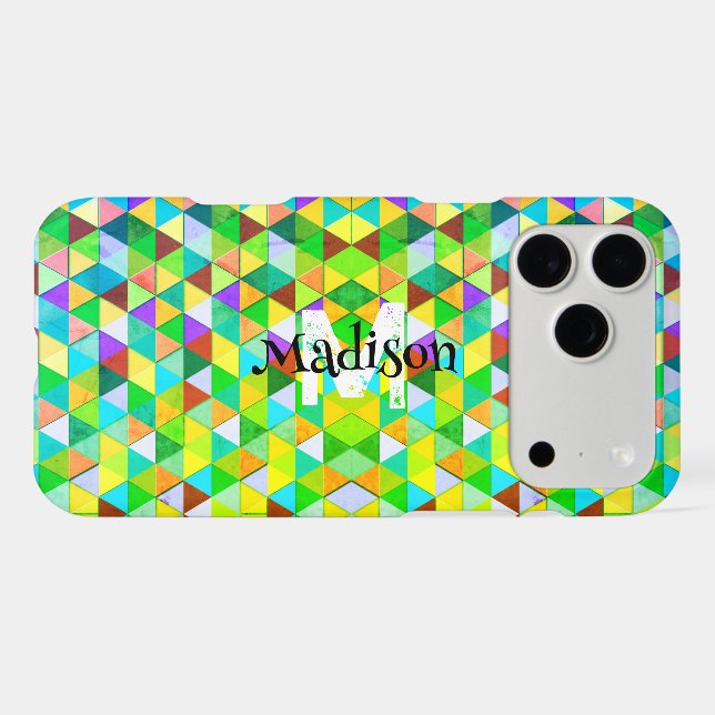 Neon cool triangle retro geometry pattern Monogram (Back Horizontal)