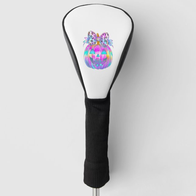 Neon Coquette Halloween Pumpkin Golf Head Cover (Front)