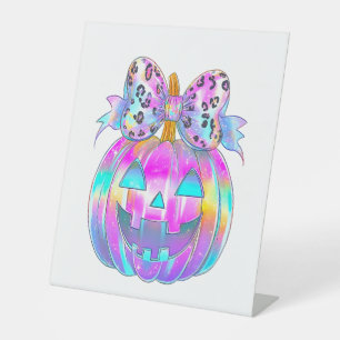 Neon Coquette Halloween Pumpkin Pedestal Sign