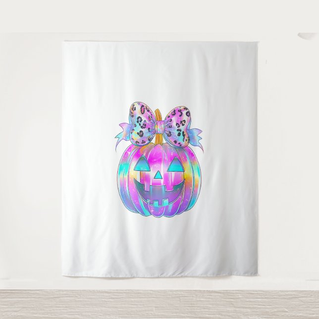Neon Coquette Halloween Pumpkin Tapestry (Front)