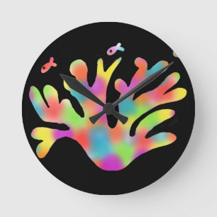 Neon coral  round clock
