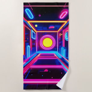 Neon Corridor: A Digital Odyssey Beach Towel