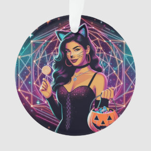 Neon Cosmic Cat Girl Candy Bucket Acrylic Ornament