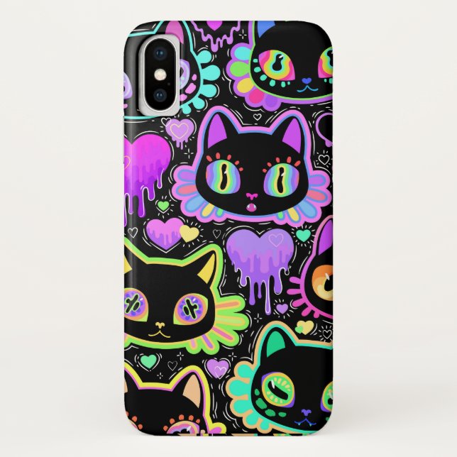 Neon Cosmic Cats iPhone Case – Colourful Glow-in-t (Back)