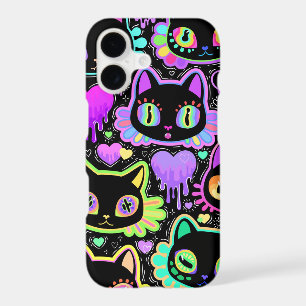 Neon Cosmic Cats iPhone Case – Colourful Glow-in-t