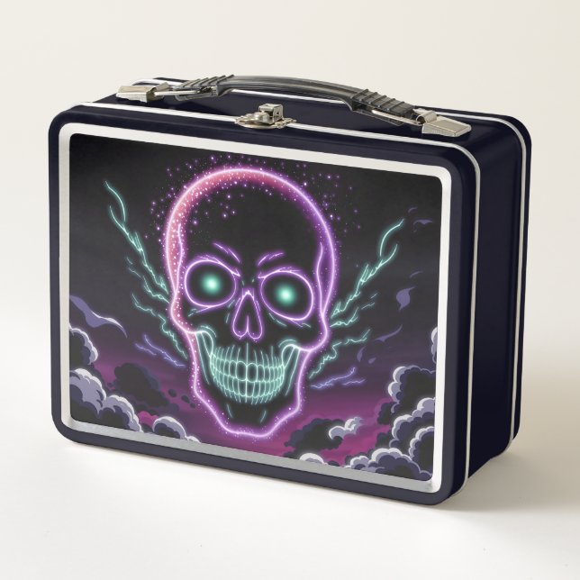 Neon Cosmic Skull Metal Lunch Box (Front)