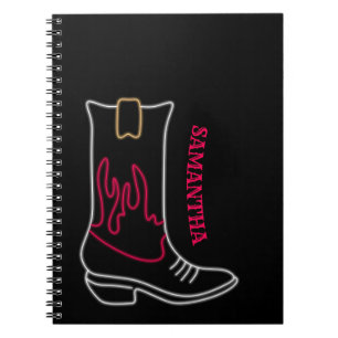 Neon Cowboy Boot Customizable Name Notebook