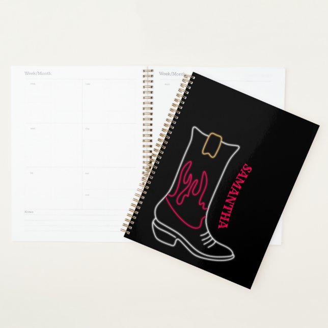 Neon Cowboy Boot Customizable Name Planner (Display)