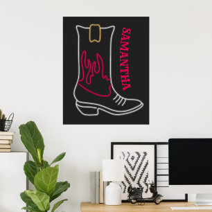 Neon Cowboy Boot Customizable Name Poster