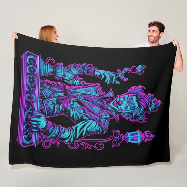 Neon Creeper Pink and Turquoise Fleece Blanket (In Situ)