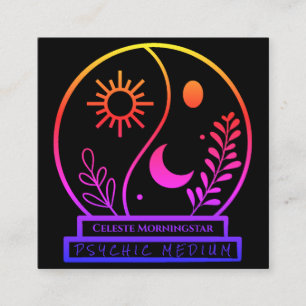 Neon Crystal Ball Psychic Medium Black Unique Square Business Card