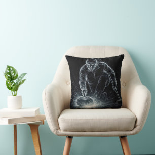 Neon Curling Sport with Dynamic Energy Throw Pillow