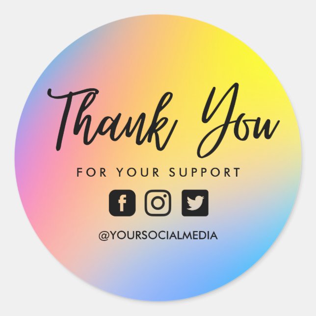 Neon Custom Thank You Social Media Classic Round Sticker (Front)