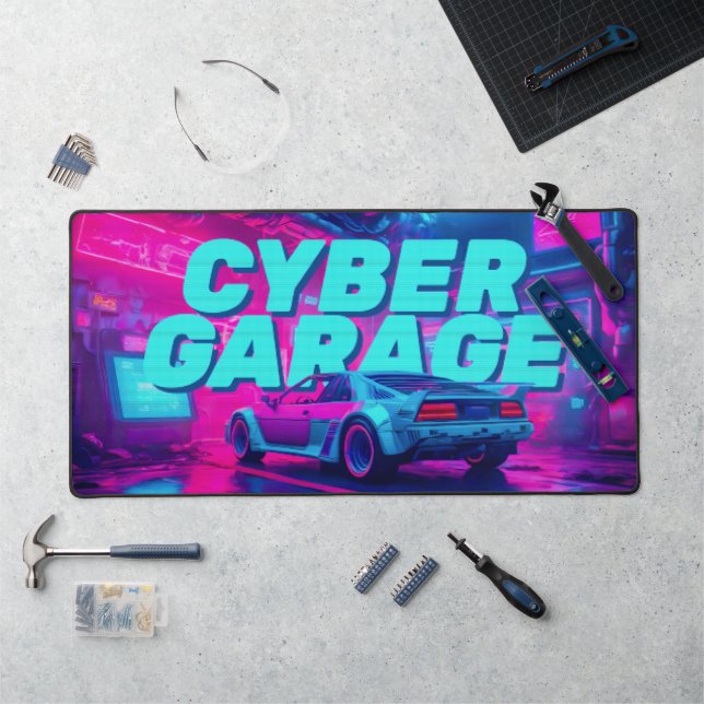 Neon Cyan Magenta Cyberpunk Garage Retro Car (Poste de travail)