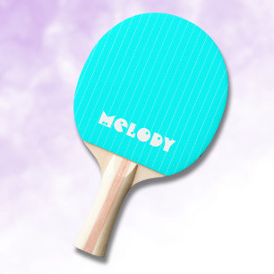 Neon Cyan White Thin Vertical Striped Name Ping Pong Paddle