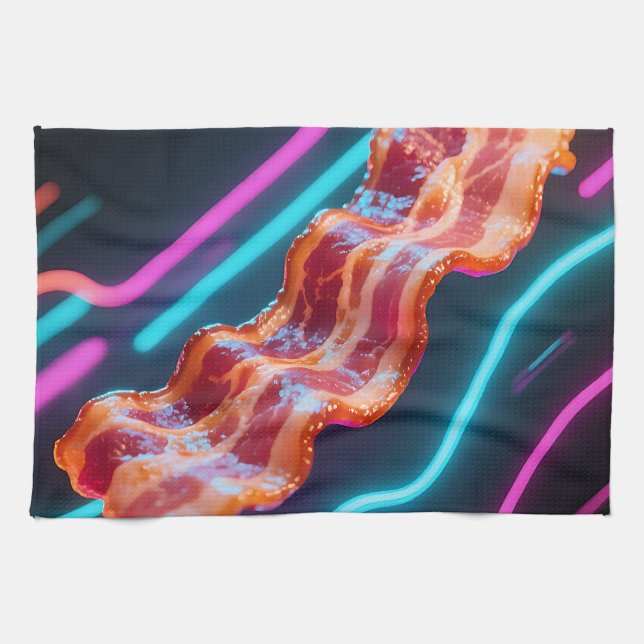 Neon Cyber Bacon Strip Kitchen Towel (Horizontal)