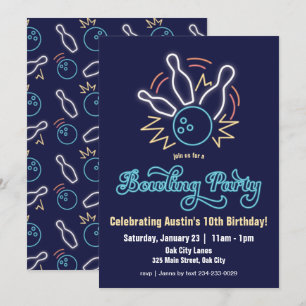 Neon Cyber Bowling Invitation Anniversaire