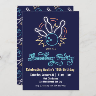Neon Cyber Bowling Invitation Anniversaire