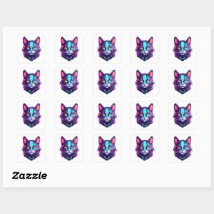Neon Cyber Cat Square Sticker