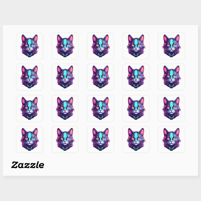 Neon Cyber Cat Square Sticker (Sheet)
