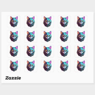 Neon Cyber Cat Square Sticker