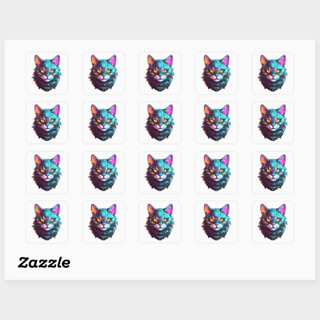 Neon Cyber Cat Square Sticker (Sheet)