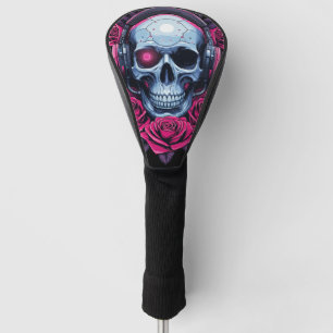 Neon Cyber Death Skull and Roses Black Golf Head Cover
