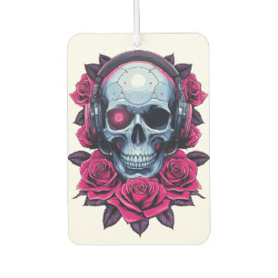 Neon Cyber Death Skull and Roses White Air Freshener