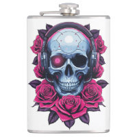Neon Cyber Death Skull and Roses White