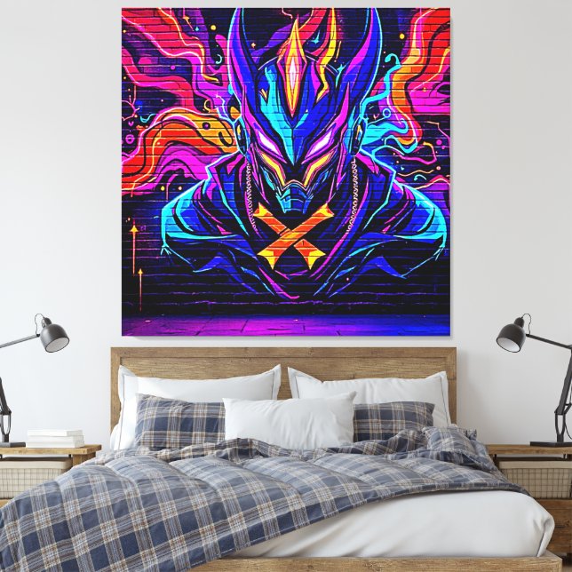 Neon Cyber Guardian Art Canvas Print (Insitu(Bedroom))