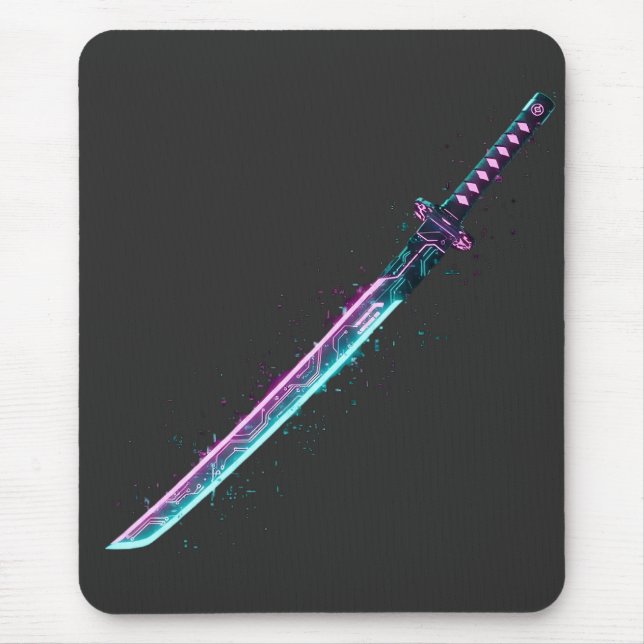 ​Neon Cyber-Katana: Digital Blade Tech mousepad  (Front)