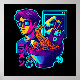 Neon Cyber Ramen – Vaporwave Retro Aesthetic Art Poster