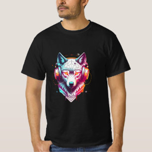 Neon Cyber Wolf Headphones Y2K T-Shirt