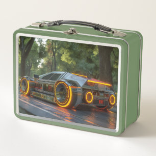 Neon Cybercar — Futuristic Drive Metal Lunch Box