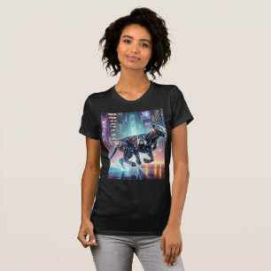 Neon Cybernetic Cheetah Sprint Tee T-Shirt Design.