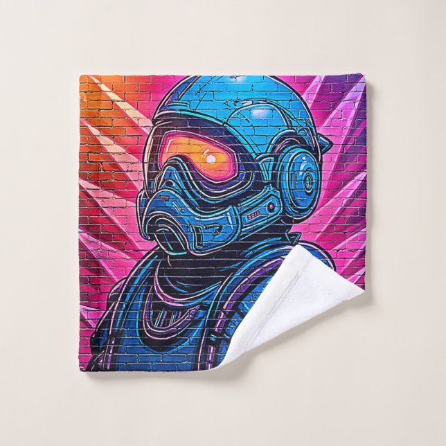 Neon Cyberpunk Astronaut Bath Towel Set (Wash Cloth)