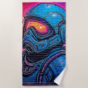 Neon Cyberpunk Astronaut Beach Towel