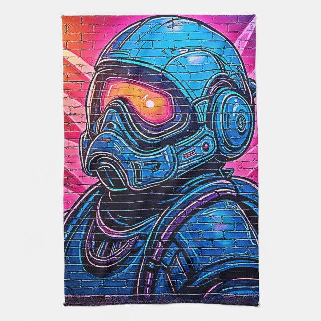 Neon Cyberpunk Astronaut Kitchen Towel (Vertical)