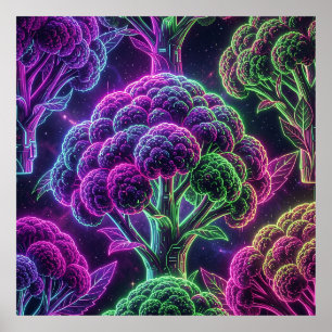 Neon Cyberpunk Cauliflower Galaxy Poster